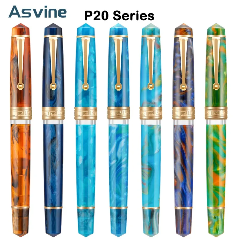 Asvine P20 pluma estilográfica de pistón M/F/EF punta galaxia patrones acrílicos Clip dorado escritura suave suministros escolares de oficina papelería