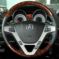 For Acura MDX 2007-2013 Custom Hand-stitched non-slip peach wood grain genuine Leather Car Steering Wheel Cover