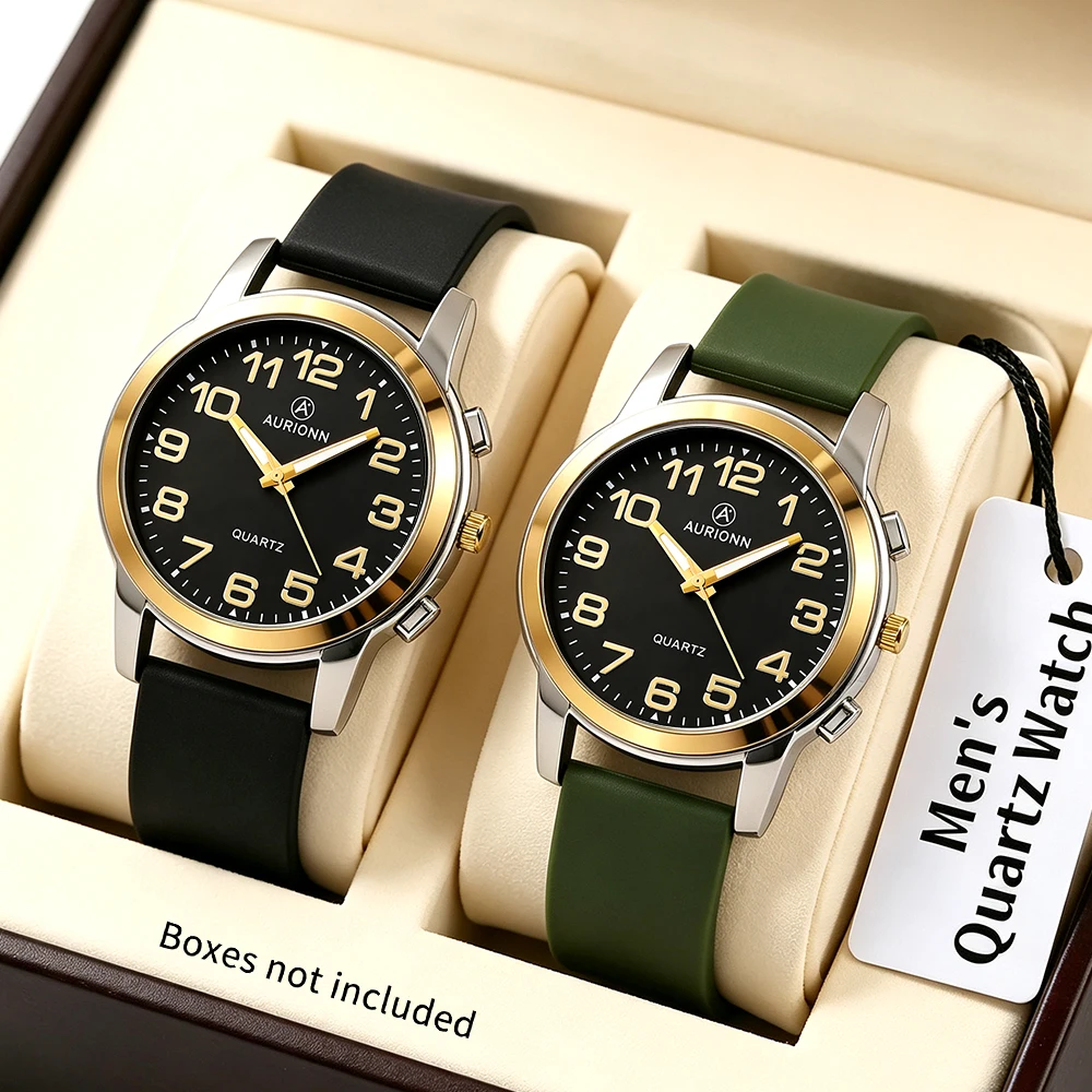 2-piece men's watch, casual and elegant, suitable as a gift for family members, no box included