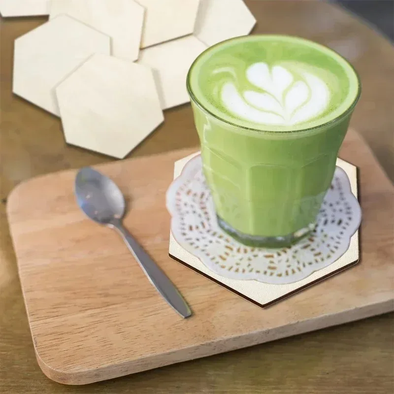 1-3cm Unfinished Hexagon Wood Pieces Blank Wooden Hexagon Shape Cutouts Natural Wooden Tile Slabs Cutouts Slices view 5