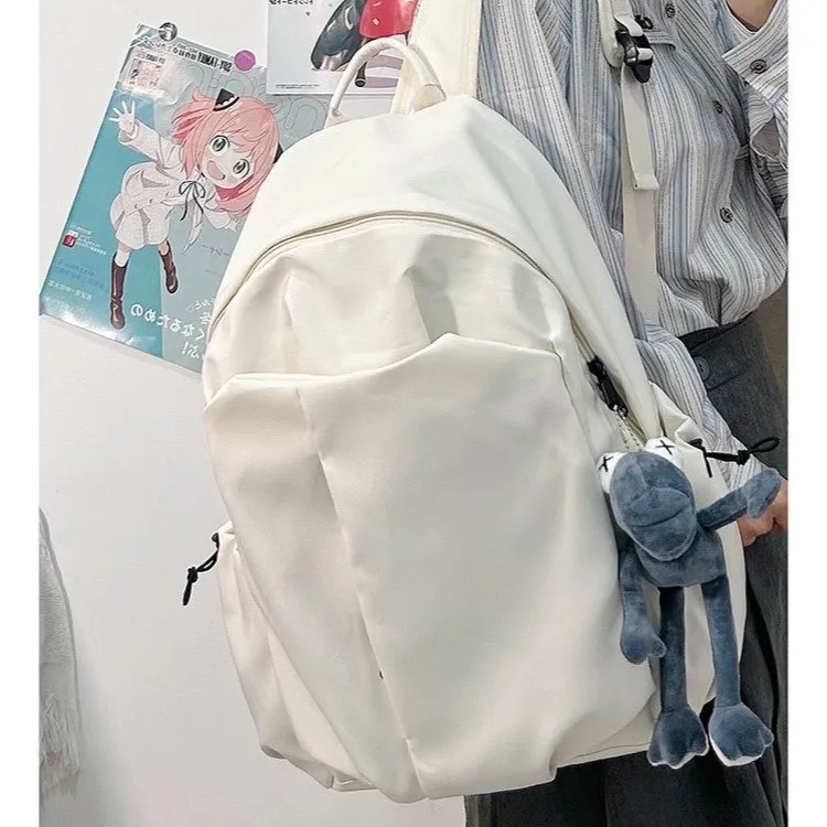 Bolsas escolares monocromáticas para mulheres, softback casual, grande capacidade, zíper, mochilas de nylon, linha de costura, 2024, alta qualidade