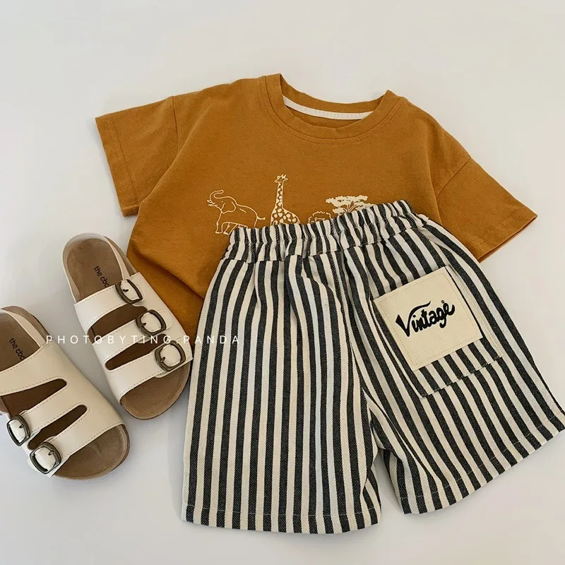Ircomll Classic Shorts for Boys Girls Kids Casual Shorts Cotton Stripe Elastics Waist Casual Summer Toddler Shorts 12m-6 Years