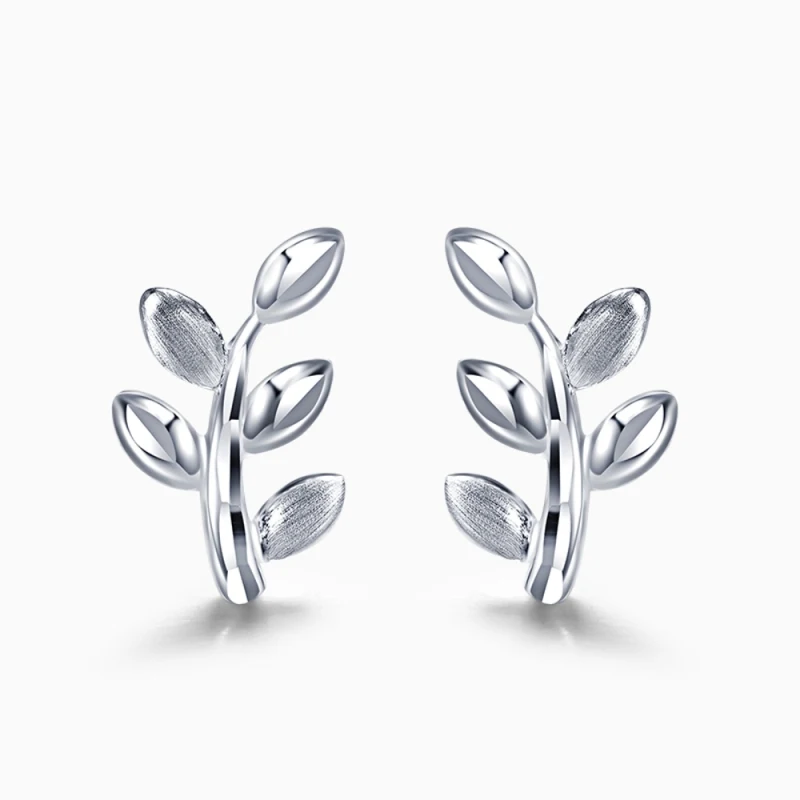 PT950 Real Pure Platinum 950 Stud Earrings Men Women Gift Bless Lucky Branch Leaf Earrings 1.9g