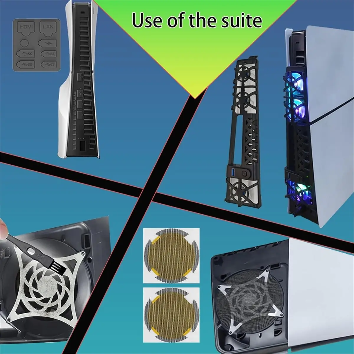 ABGN Cooling Fan Set Upgraded Quiet Cooler Fan with RGB LED Light for Slim/Pro Console Digital Vs Disc Edition Black
