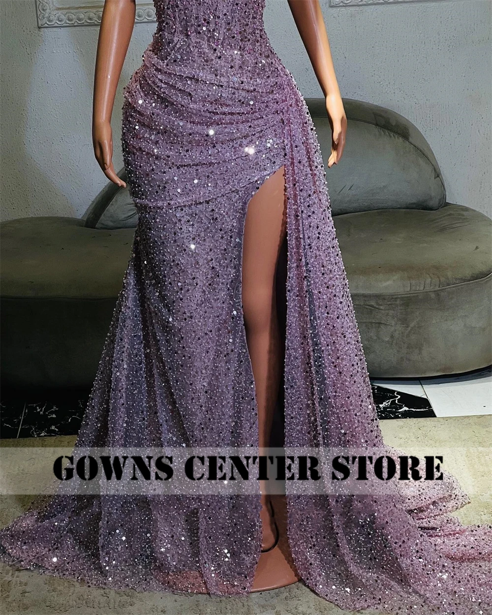 Light Purple Beaded Sweetheart High Split Aso Ebi Luxury Evening Dresses For Wedding 2024 Mermaid Prom Dress Elegant Customized