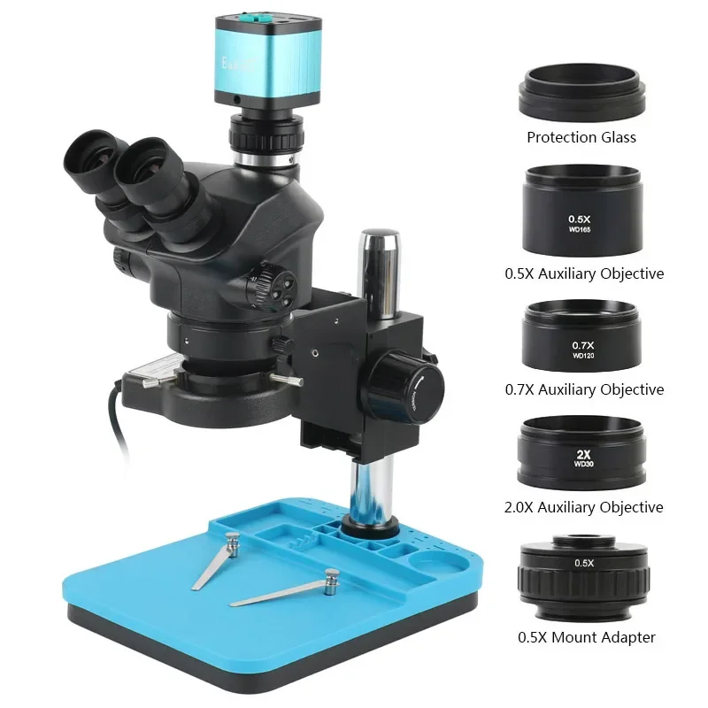 3.5X 7X 50X 100X Simul-Focus Zoom กล้องจุลทรรศน์สเตอริโอ Trinocular 55MP 48MP 4K HDMI USB กล้องสําหรับ PCB บัดกรีซ่อม