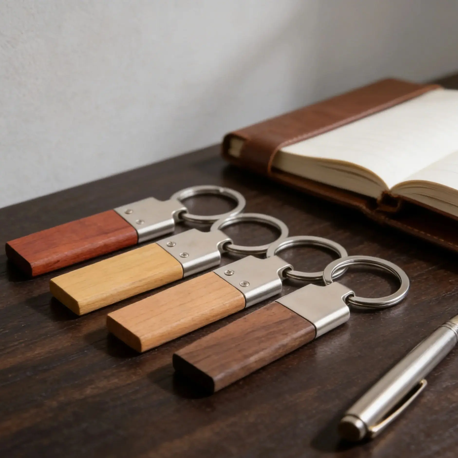 Custom LOGO Wooden Metal Car Keychain Laser Engraved Walnut Wood Bamboo Key Chains Personalize Name Room Number Keyring