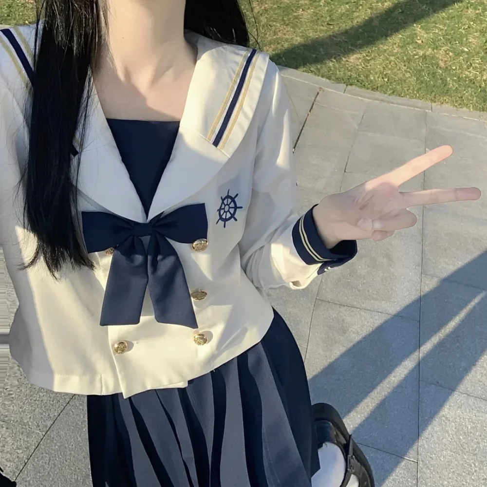 Japanese School Uniform Girl Jk Sailor Suits S-2XL Navy Sailor Blouse Summer Sexy Pleated Skirt Fuku Anime COS Costumes Women