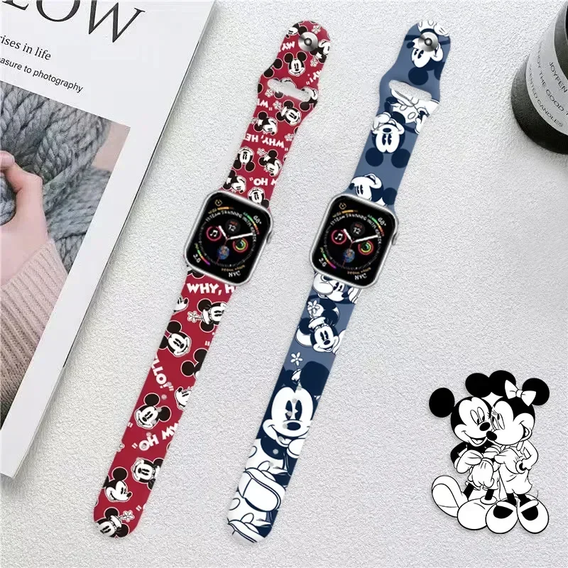 Disney Mickey Minnie Mouse Watchband Soft Silicone Strap for Apple Watch 49mm 45mm 44mm 42mm 40mm 41mm Anime Accessorie Bracele