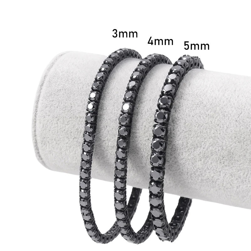 Tezzc 3mm 4mm 5mm Black Moissanite Tennis Bracelet Full Diamond With GRA S925 Sterling Silver Hiphop Bracelets for Women Man