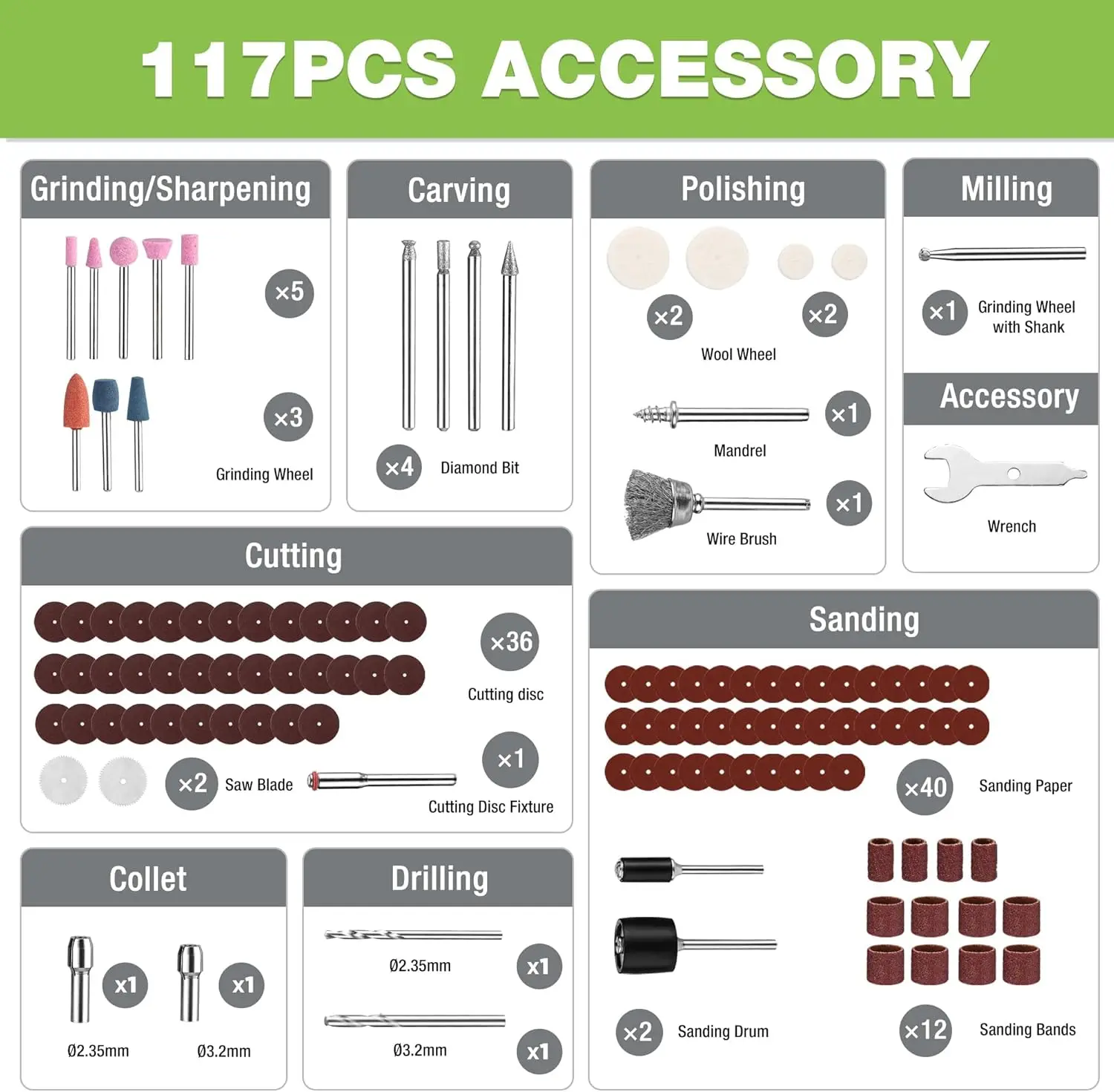 مجموعة أدوات دوارة لاسلكية 8 فولت مع 117 ملحقة، 6 سرعات، شحن من النوع C، ضوء LED للصنفرة والتلميع والنقش والحفر #2