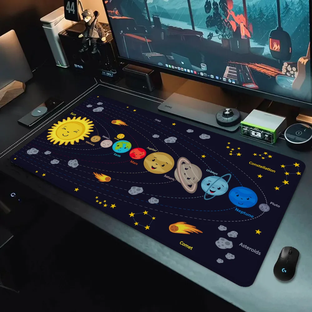 Solar System Planets Mausepad Gaming Keyboard Pad Computer Mouse Mats Pc Gamer Non-slip Mat Xxl Mouse Pad 900 × 400 Deskmat Desk