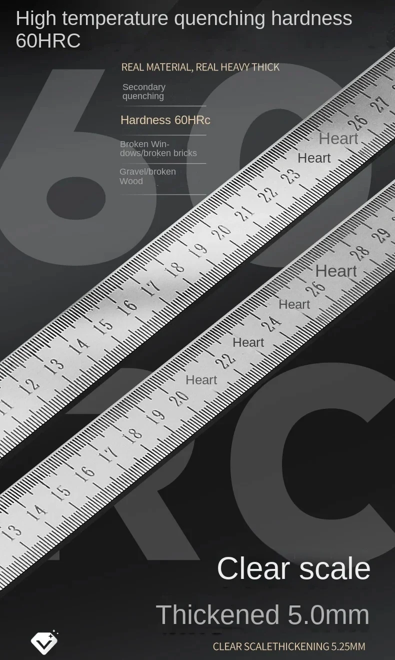 Dual-Purpose Stainless Steel Ruler -50cm / 20inch Professional Measuring Tool & Emergency Window-Breaking Lifesaver