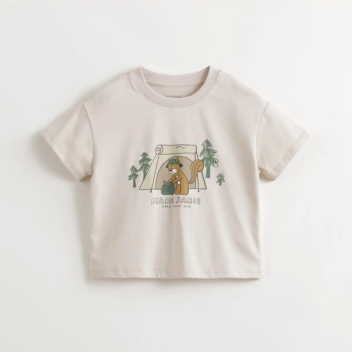 MARC&JANIE Outdoor Style Boys Urban Outdoor Squirrel Print Short Sleeve T-Shirt for Summer 240380