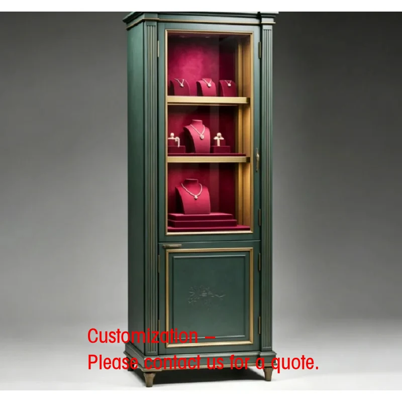 custom.Custom European Style Jewelry Display, Elegant Green Wood Glass Showcase