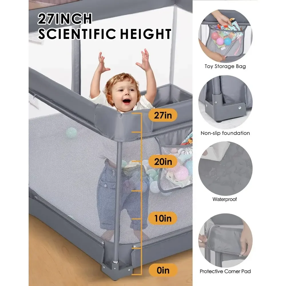 Box pieghevole portatile extra large per neonati e bambini piccoli, centro attività sicuro per interni/esterni con cancello (51×51 grigio)