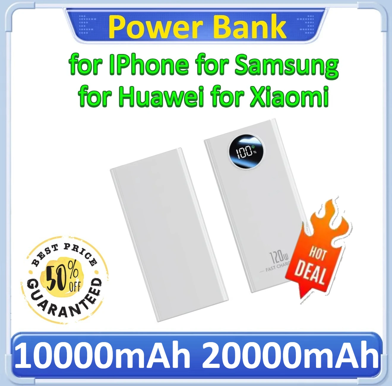 

For iPhone For Xiaomi High Capacity Power Bank Portable External Battery Charger With LED Digital Display 10000mAh 20000mAh