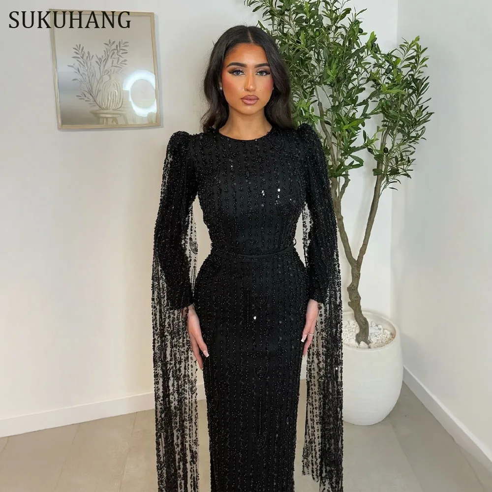 

Элегантное вечернее платье SUKUHANG с длинными рукавами, черное, расшитое бисером, фасон «русалка», для торжественных мероприятий, на заказ