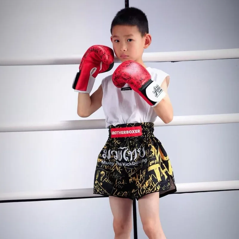 Muay Thai Boxing Shorts for Kids Boys Kickboxing Pants Quick Dry Sports Shorts for MMA Sparring Workout