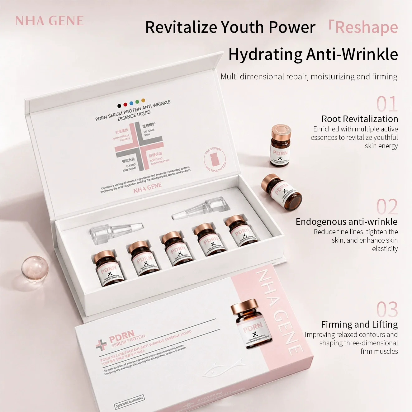 PDRN Salmon DNA Protein Ampoule Skin Booster Serum Reduce Fine Lines Repair Sensitive Skin Barrier Deep Hydrating Face Skincare