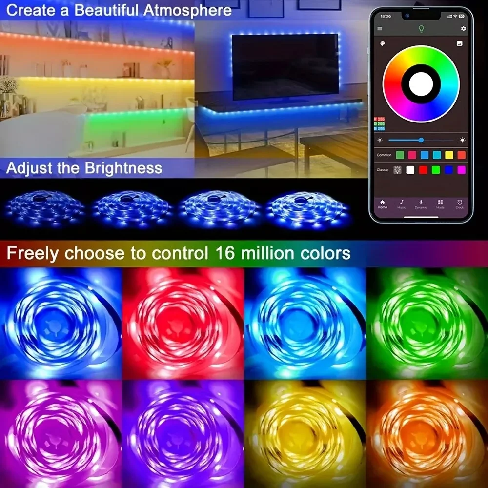 5M-40M LED RGB Strip Lights 5050 Colour Changing Tape DC24V Bluetooth 44Key App Fexible Ribbon Room Deco Lighting
