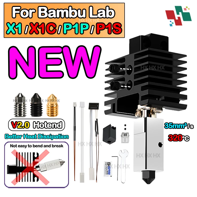 Upgrade TZ 2.0 Version Bi Metal Fit Bamboo X1 X1C X1E P1P P1S hotend Thermistor Brass Copper Hardened nozzles Bambu Lab Hotend