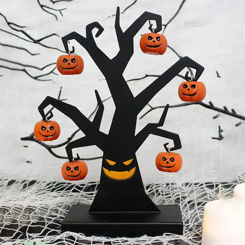 Halloween Small Tree Decorations Tabletop Tree Small Statue Collectible Figurines Iron Desktop Statues Pumpkin Tree Party