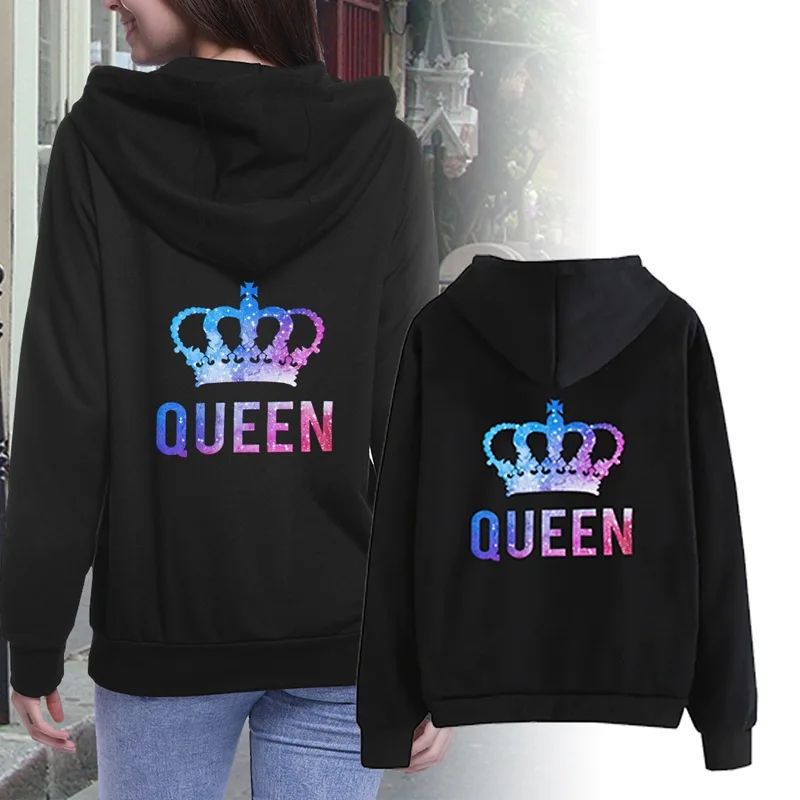 Lover Hoodies Printing QUEEN KING Couple Sweatshirt Plus Size Hooded Clothes Hoodies Women