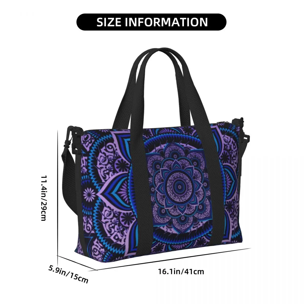 Benutzerdefinierte Poetics Mandala-Einkaufstasche für Damen, große Kapazität, Boho, Fitnessstudio, Strand, Schulter-Reisetasche