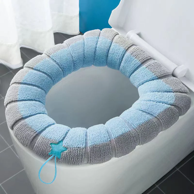 Winter Warm Toilet Seat Cover Mat Bathroom Toilet Pad Cushion With Handle Thicker Soft Washable Closestool Warmer Accessories