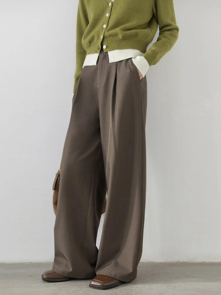 CHIC VEN Vrouwen Broek Koreaanse Casual Hoge Taille Geplooide Wijde Pijpen Pak Broek Vrouwelijke Effen Losse Broek Lente Herfst Nieuwe 2025