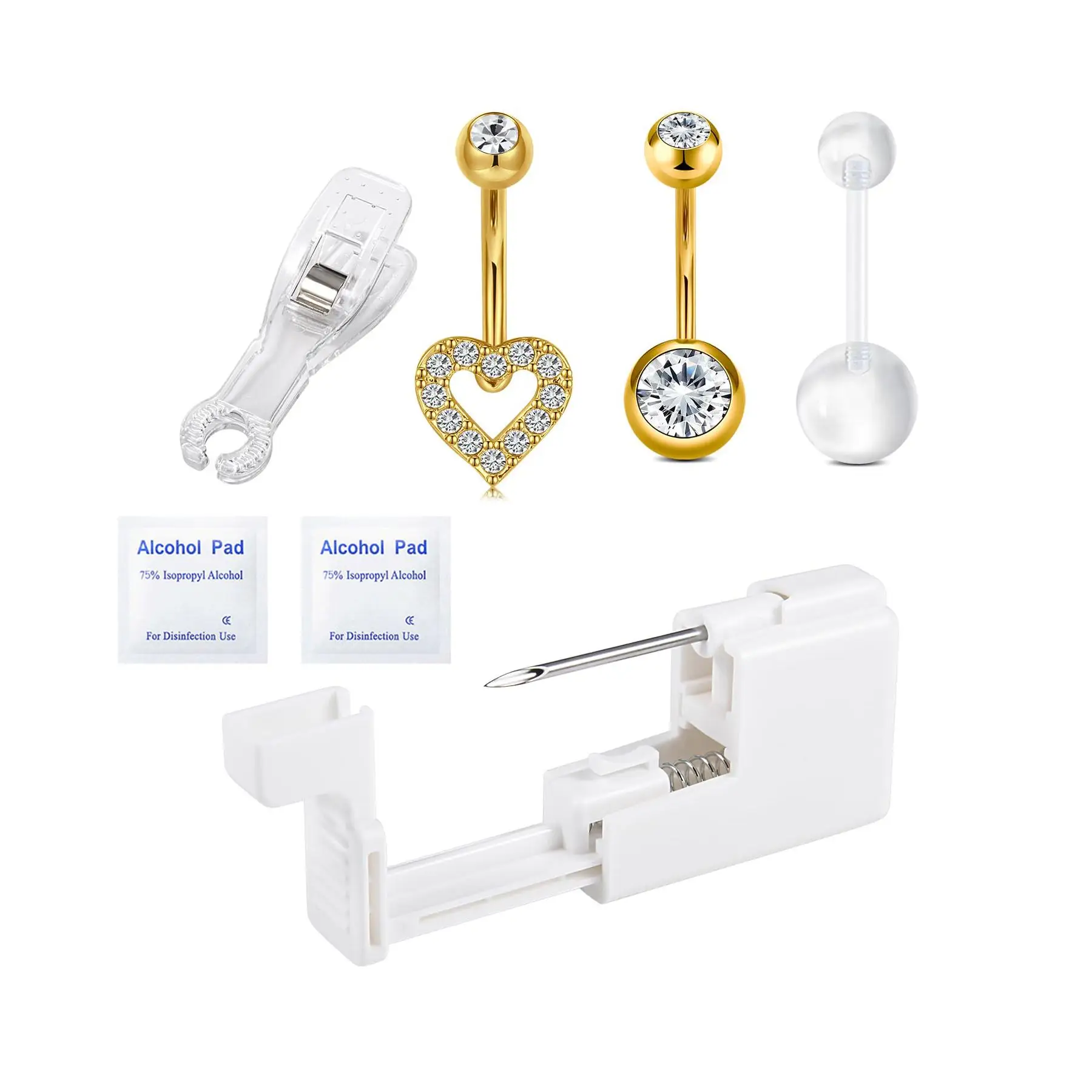 7pcs Belly Button Piercing Kit Belly Piercing Gun Kit Navel Rings Self Belly Piercing Gun with Surgical Steel Navel Ring at Home