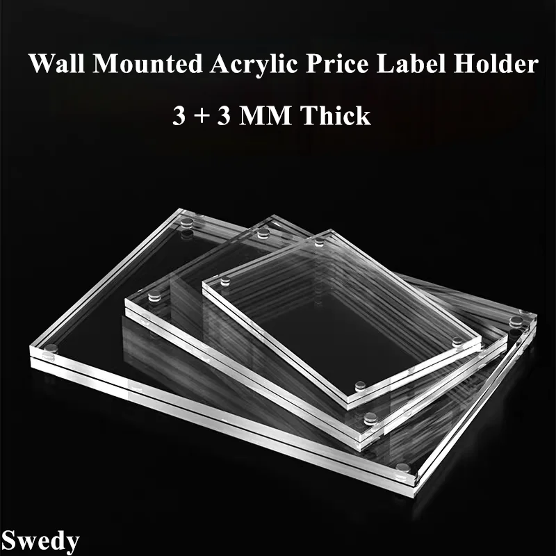 120x80mm Wall Mount Magnetic Acrylic Shelf Price Label Paper Tags Stick Sign Holder Label Holder Price Poster Frame