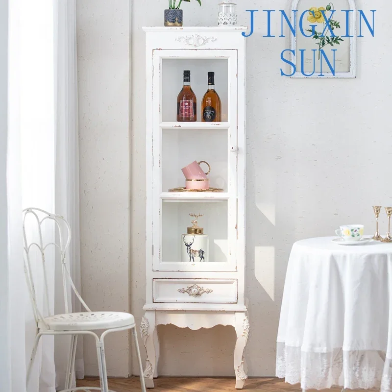 French retro white simple three-compartment glass door, fully installed floor-to-ceiling storage, file side cabinet
