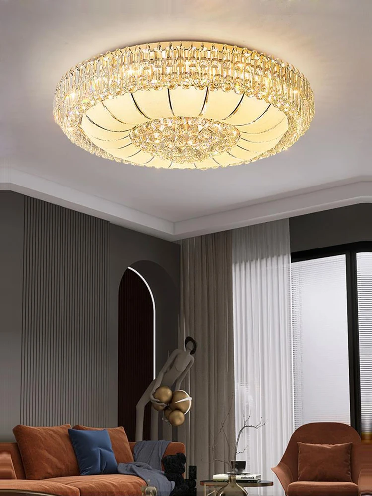 

Home Deco Round Dimmabe LED Gold Chrome K9 Crystal Lamparas De Techo 2024 Ceiling Chandelier Ceiling Lamp For Living Room