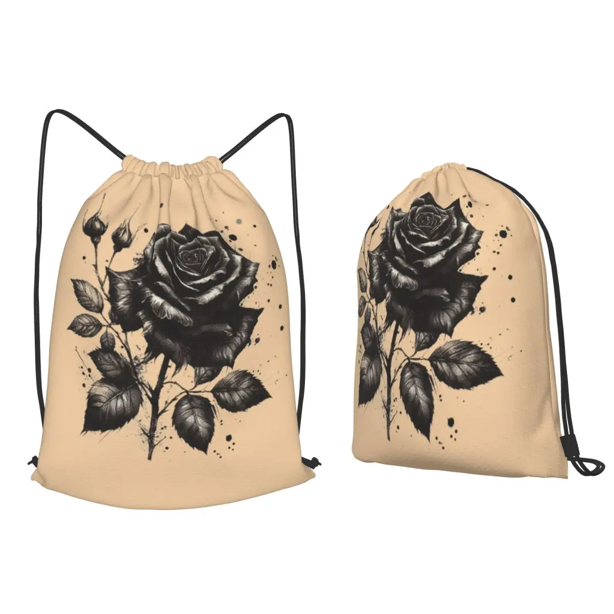 Ink Rose Black And White Botanical Tattoo Backpacks Multi-function Drawstring Bags Sports Bag Book Bags for Travel School