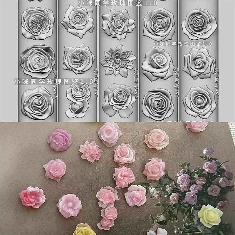 1Pcs Silicone Bow Nail Art Mold Rose Flower Bouquet Style High Transparent 3D Nail Decorations Nail Charm DIY Manicure Mold