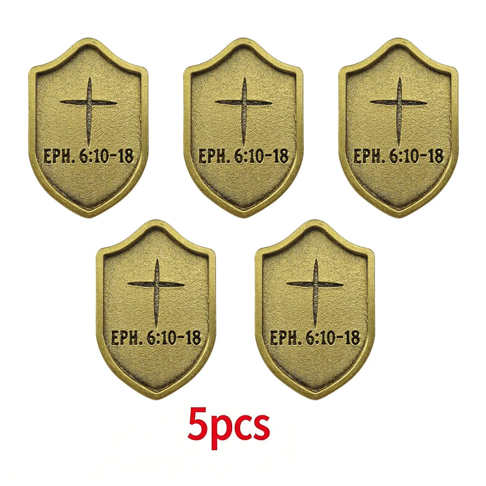 Gold Shield Cross Enamel Pin EPH 6:10‑18 Bible Verse Christian Religious Metal Brooch Badge Backpack Lapel Decor Gift 1/5/10Pcs