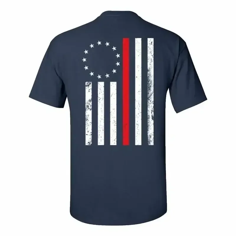 Patriotique Betsy Ross Ligne Rouge Drapeau Adulte T-Shirt Manche Courte