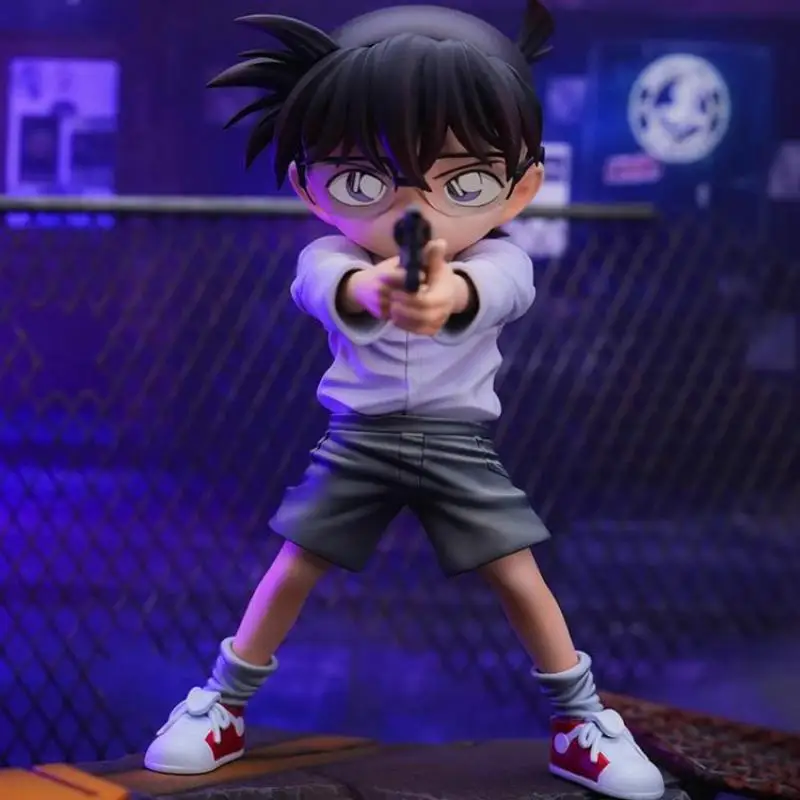 18Cm Detective Conan Anime Figure Conan Holding A Gun with Both Hands Standing Posture Pvc Action Figures Model Statue Toy Gifts