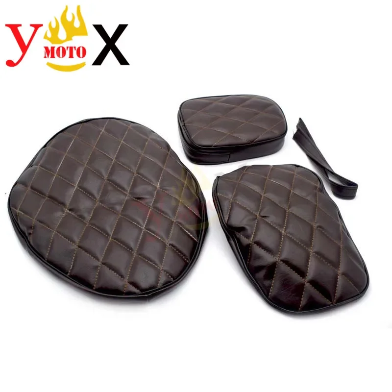 Dark Brown PU Leather Motorcycle Drive Seat Cover Rear Passenger Pad Cushion Cover Modified Replacement For Yamaha XV250