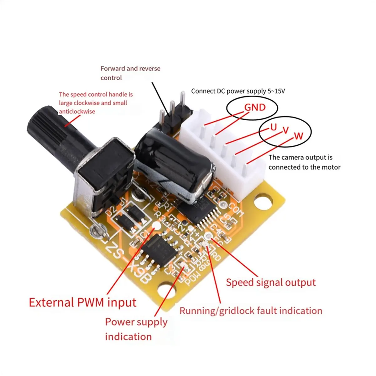 ABGN BLDC 3-Phase Brushless Motor Driver DC5V-15V 2A 15W DC Motor Speed Controller Sensorless Board Module Power Supply
