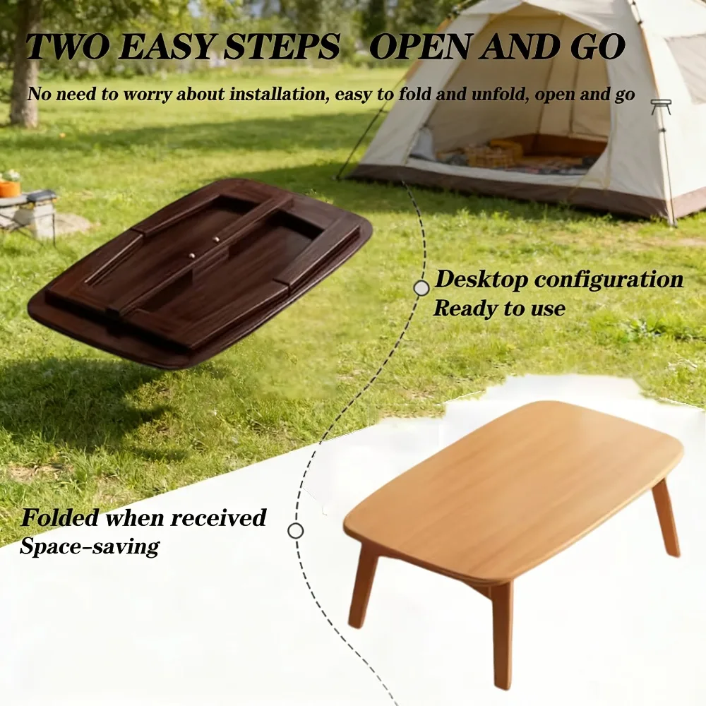 

Foldable Japanese-Style Table Suitable for Indoor/Outdoor Use - Modern Portable Coffee & Tea Table with Walnut Top, Space-Saving Design, No Assembly Required, Foldable Desk for,, Office (31.5×17.7×13.8 Inches)