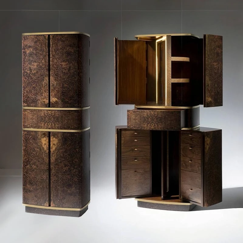 High-end solid wood dining side cabinet light luxury high-end home villa with tree tumor veneer drawer locker