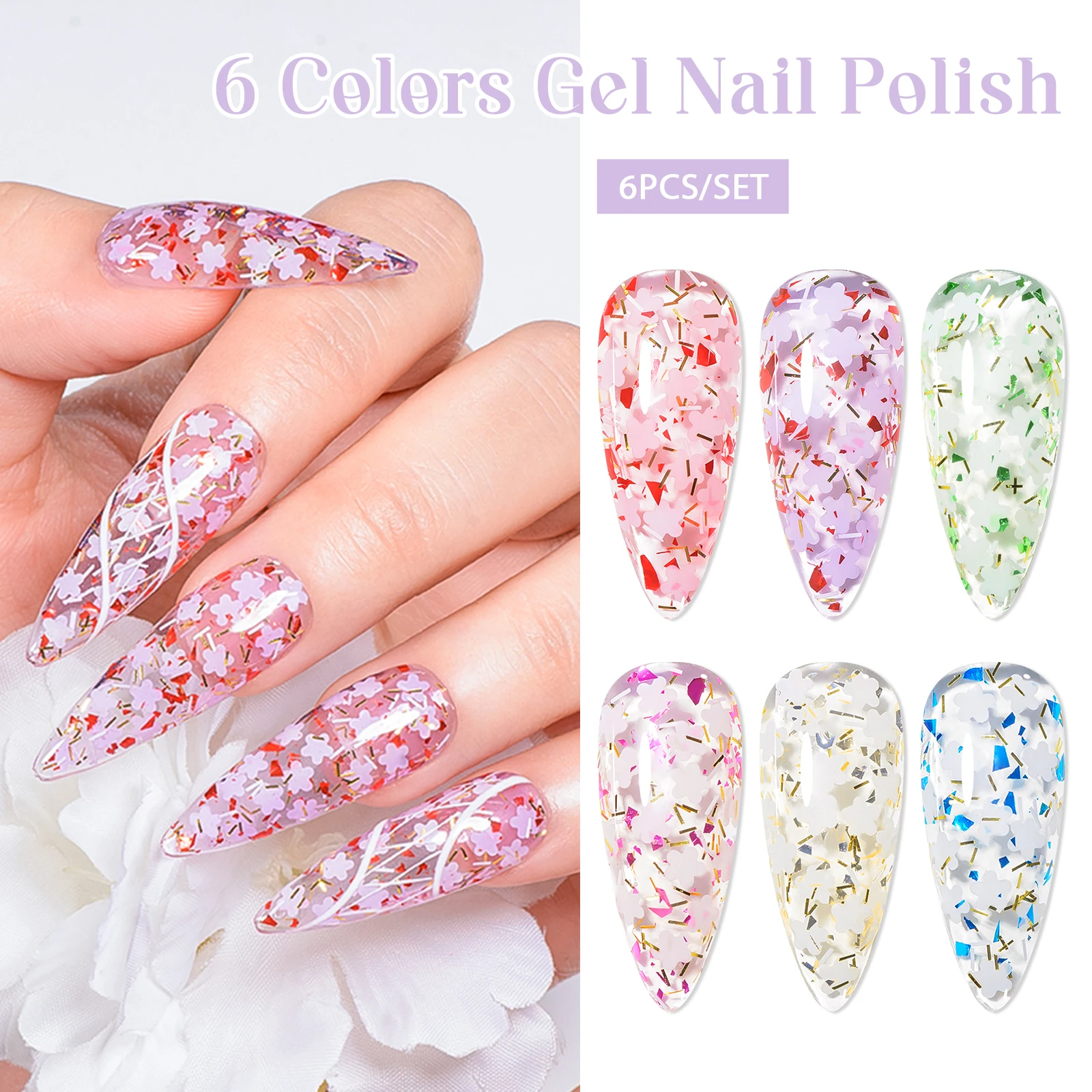 6 개/대 말린 꽃 젤 매니큐어 세트 자연 꽃 요정 네일 아트 젤 손톱에 대 한 UV LED 그림 광택을 담그십시오 DIY 키트