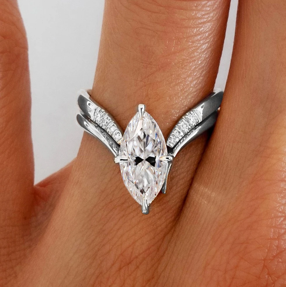 BXINY Marquise Cut Moissanite Ring Set S925 Zilveren Plaat 18K Goud voor Vrouwen GRA Gecertificeerde Lab Diamond Wedding Band geschenken Sieraden