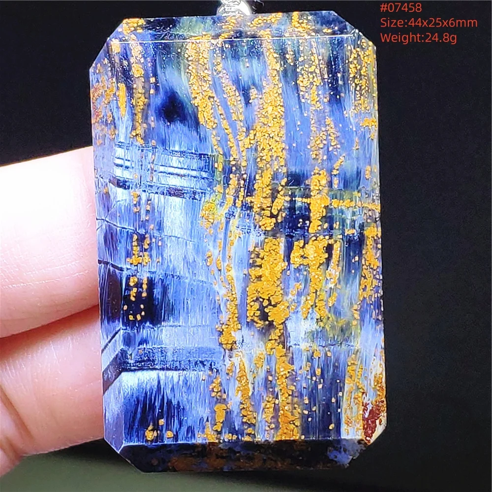 Natural Blue Yellow Pietersite Chatoyant Pendant Namibia Rectangle Women Men Cat Eye Fire Pietersite Jewelry Rare AAAAAA view 3