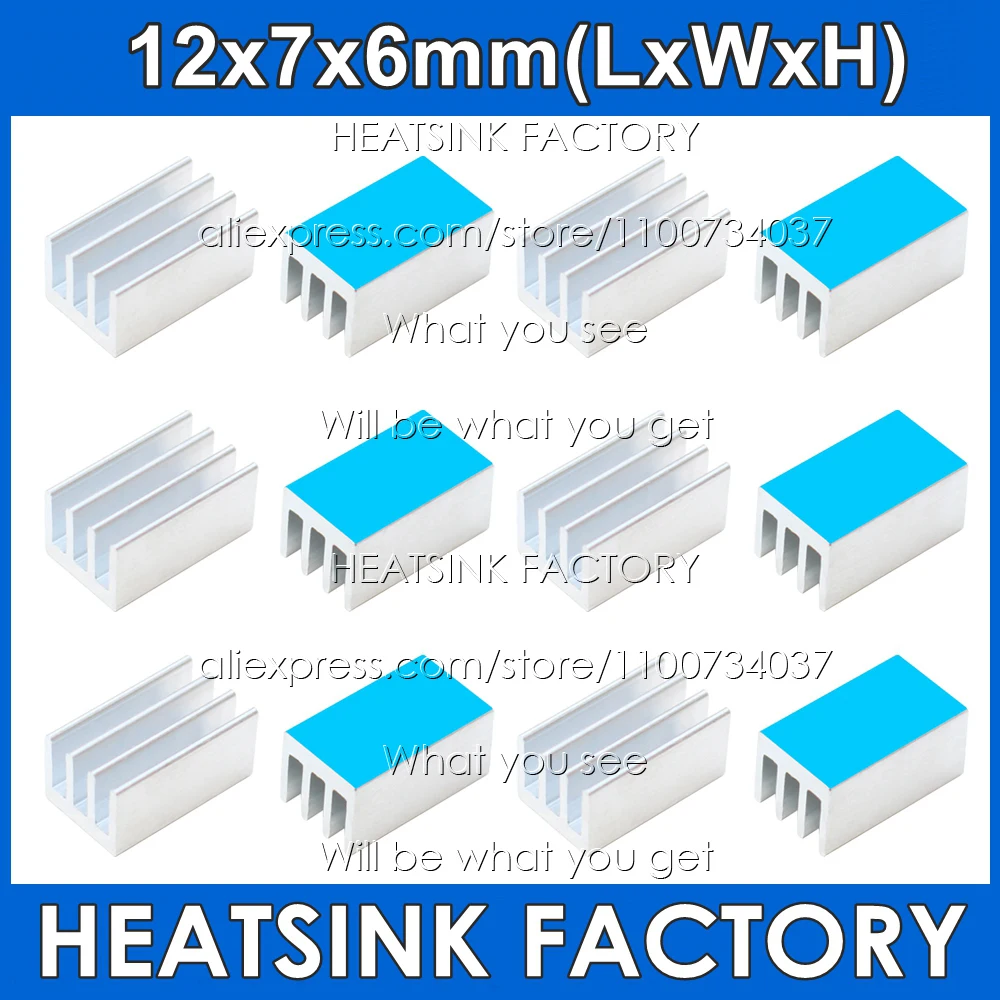 10pcs Aluminum Chip Heatsink 12*7*6mm Silver Radiator With Thermal Double Sided Adhesive Tape