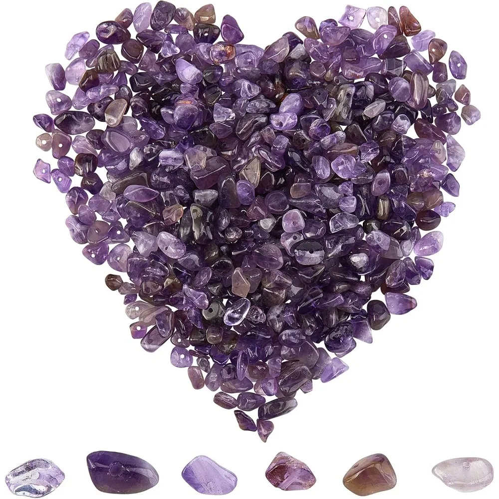 1 Box 400Pcs Amethyst Chips Bead 5-8mm Long Amethyst Crystal Chips with Holes Irregular Chips Stone Beads Gemstone Semi Precious