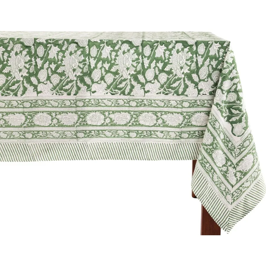 

Прямоугольная скатерть из 100% хлопка Meraki Green, моющаяся крышка стола с ручным принтом, обеденная, рождественские вечеринки, отдых на свежем воздухе, Weddi
